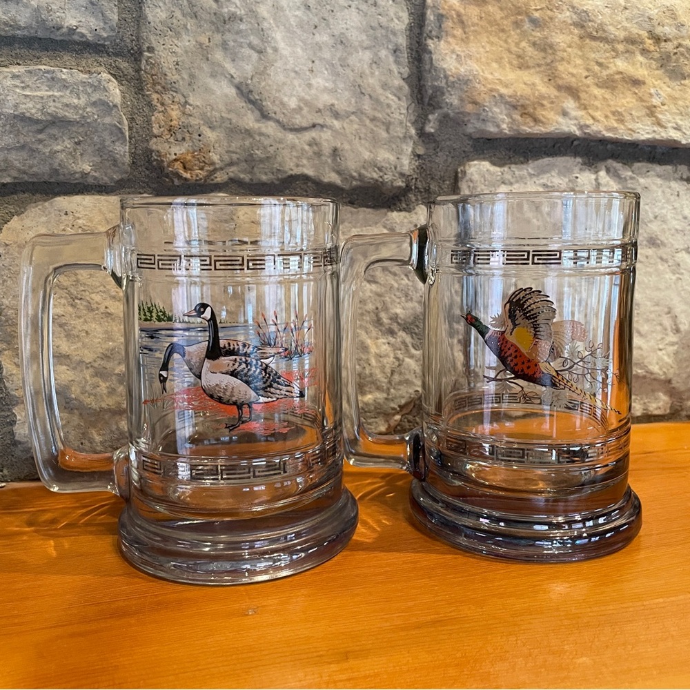 Set of 2 Princess House Beer Mugs Steins Canadian Goose & Pheasant Silver Trim